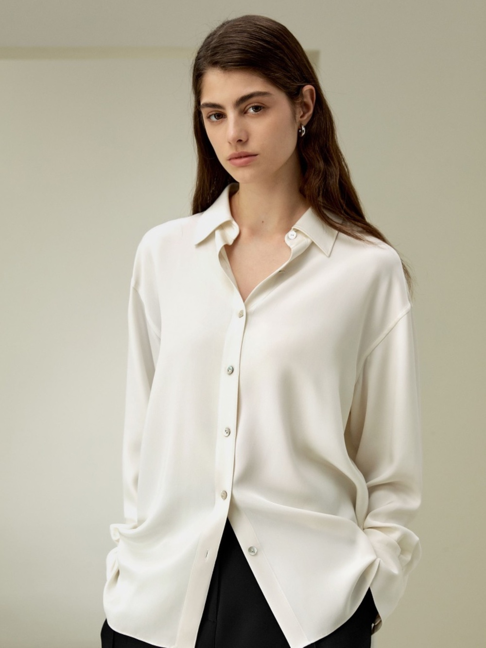 Lilysilk The One Relaxed Fit Ivory Silk Shirt EUC